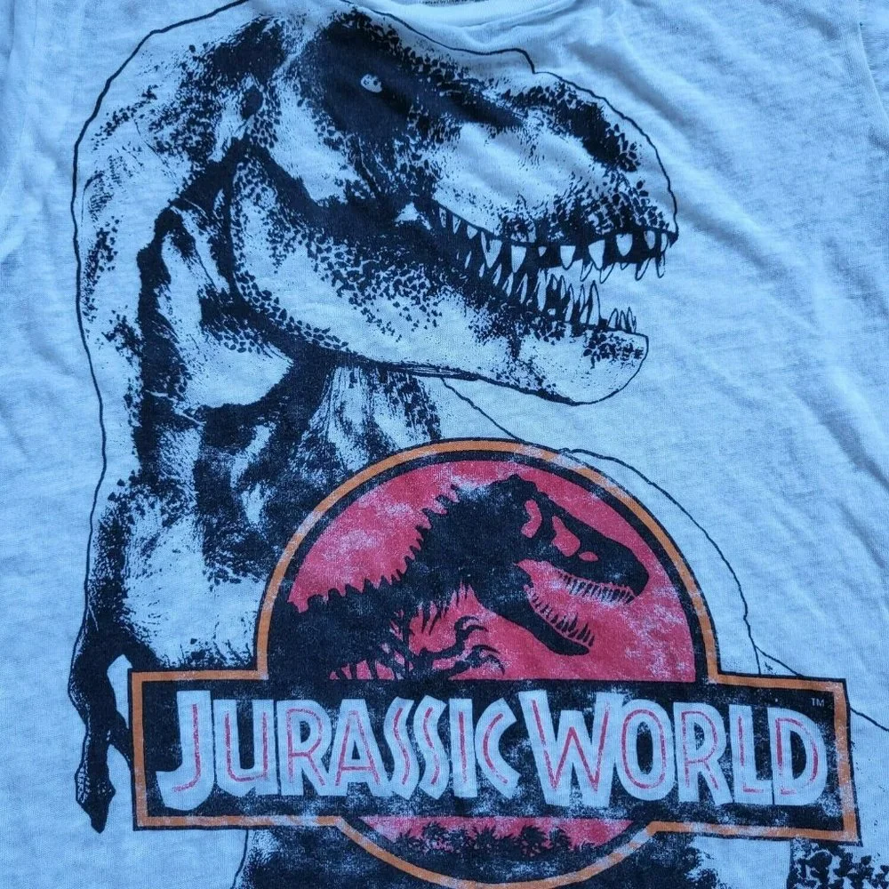 Jurassic World T-Rex Dinosaur White Light Short Sleeve  Neck Basic T Shirt M - Picture 2 of 7